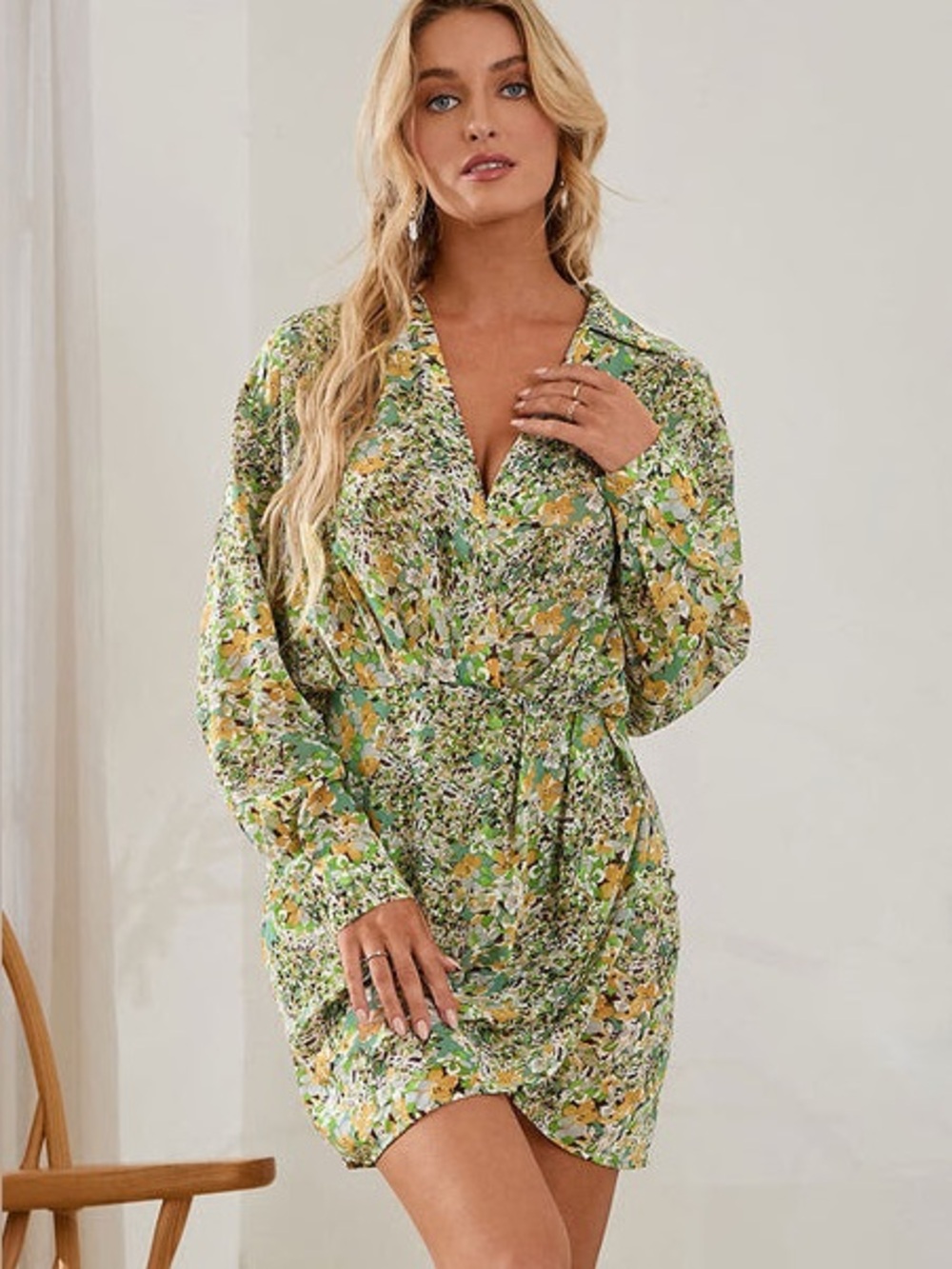 NWT Cupshe Floral Long Sleeve Collared Dress